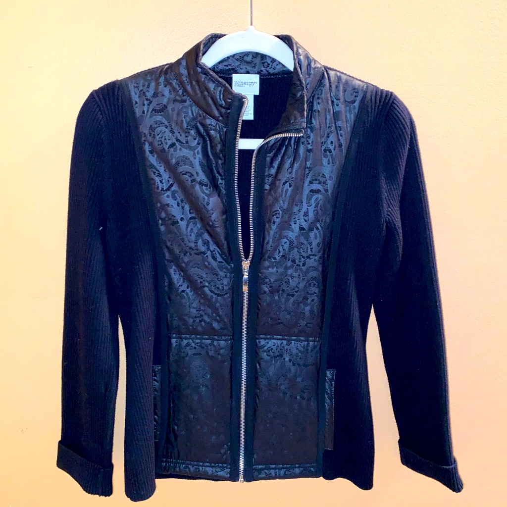 Zenergy By Chicos Black Lace Design Sweater Jacket Size 0.